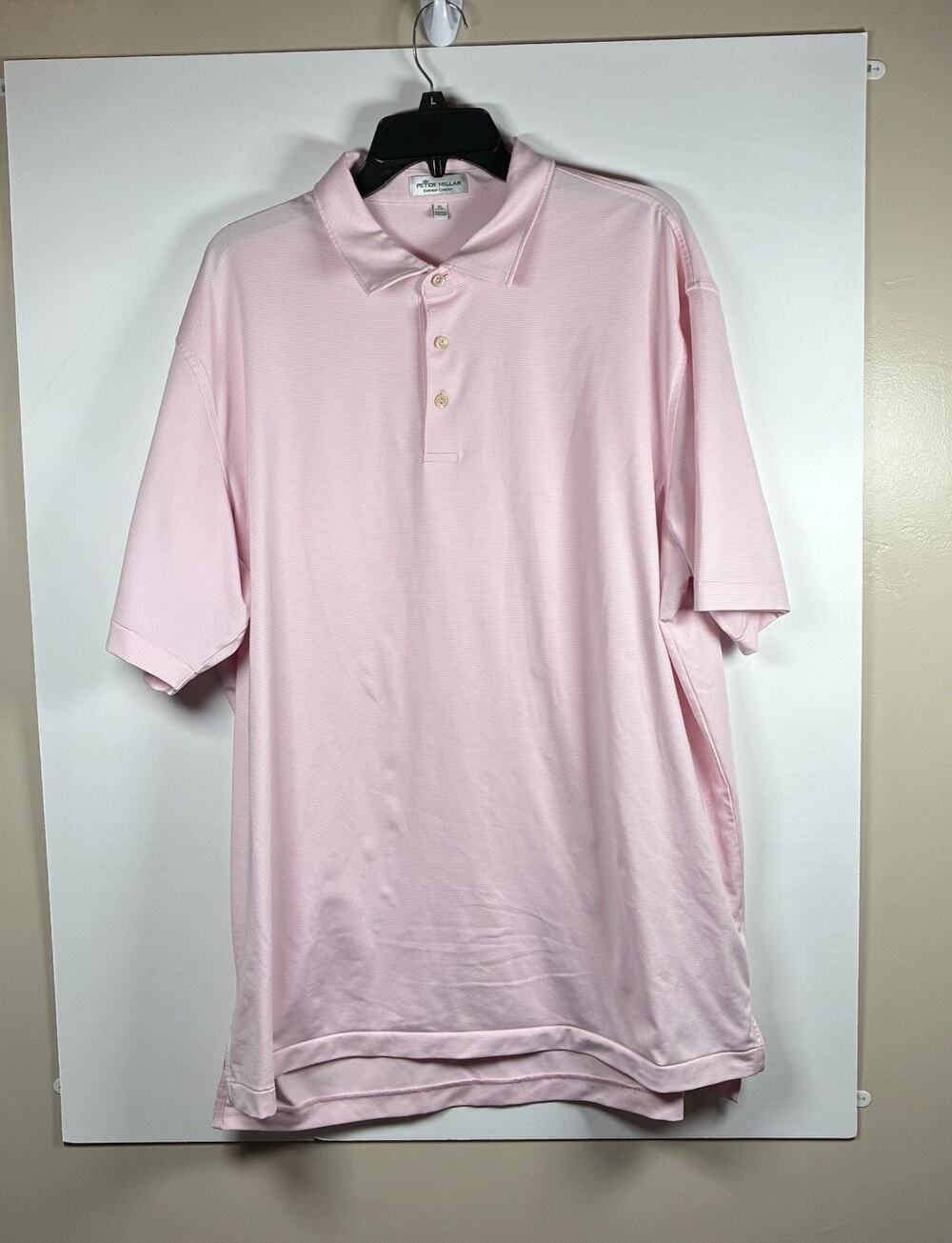 Peter Millar Summer Comfort Mens XL Pink White Stripe Golf Polo Shirt Preppy
